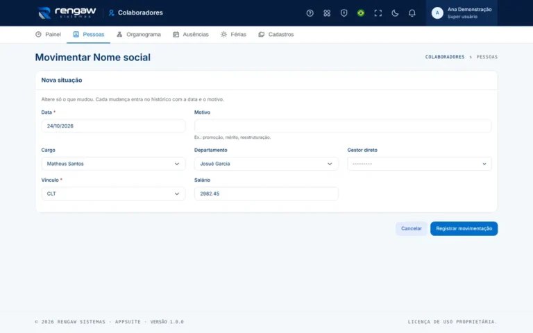 App Colaboradores, tela Movimentar