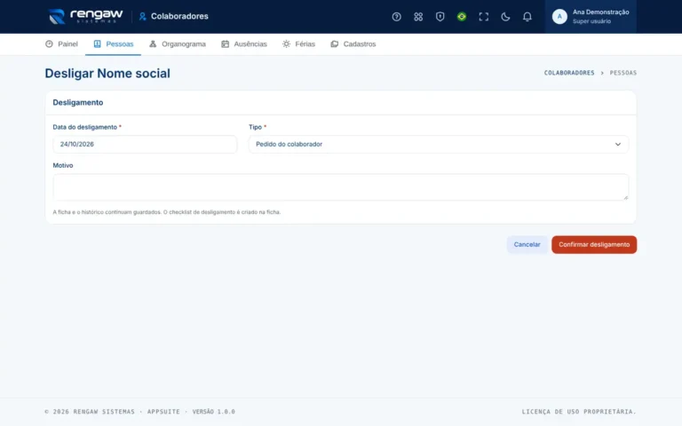 App Colaboradores, tela Desligar