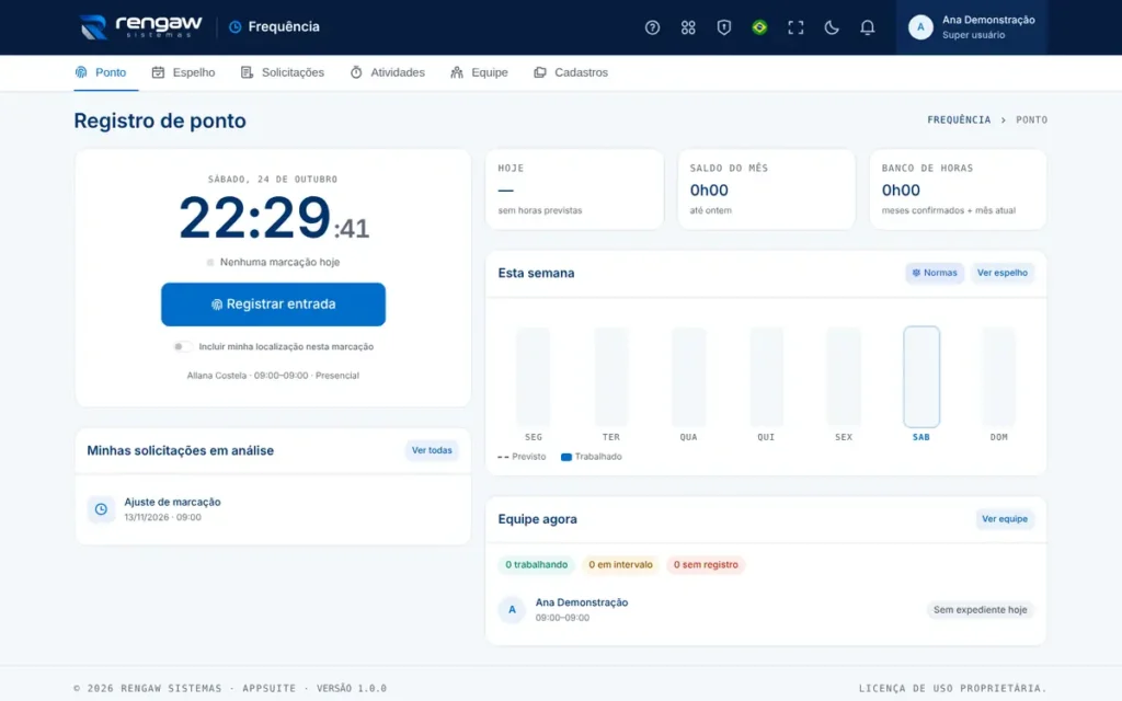 App Frequência, tela Registro de ponto