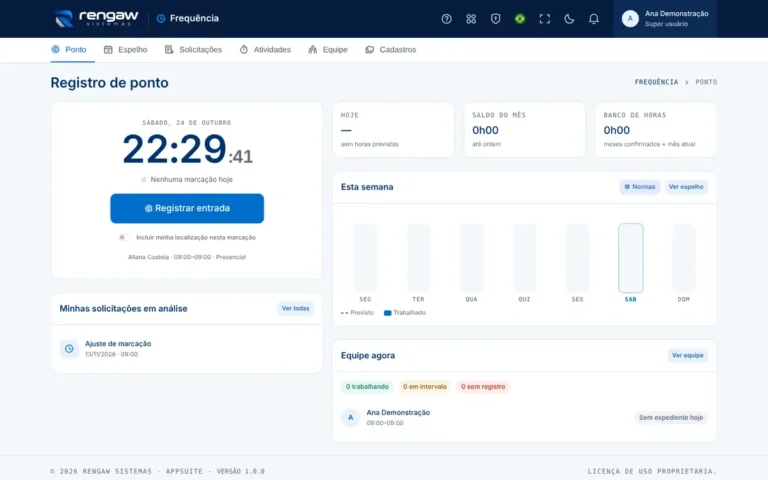 App Frequência, tela Registro de ponto