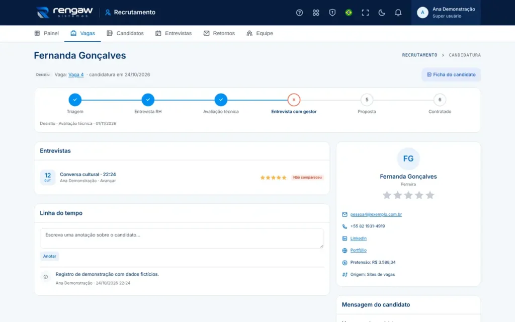 App Recrutamento, tela Fernanda Gonçalves