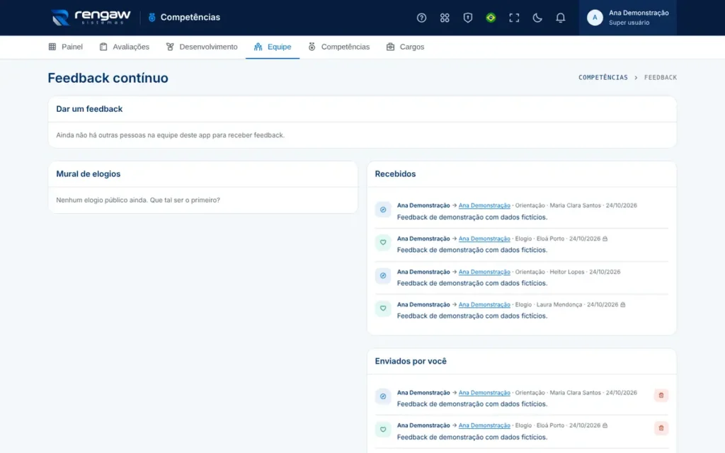 App Competências, tela Feedback