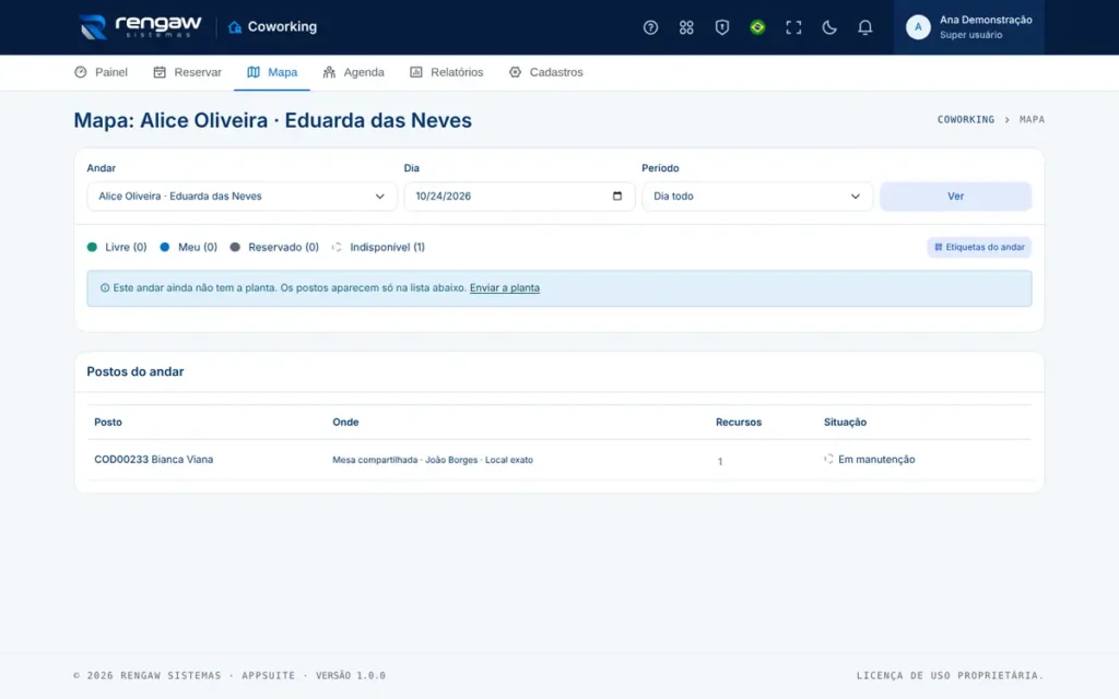 App Coworking, tela Mapa