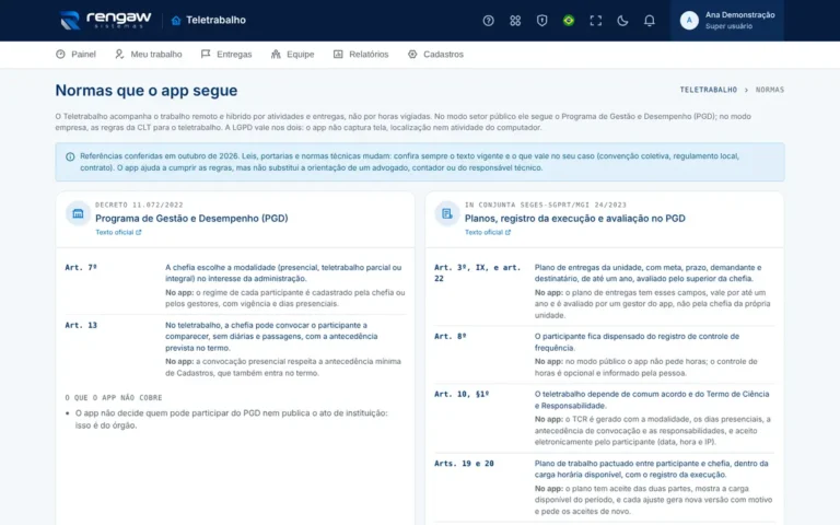 App Teletrabalho, tela Normas