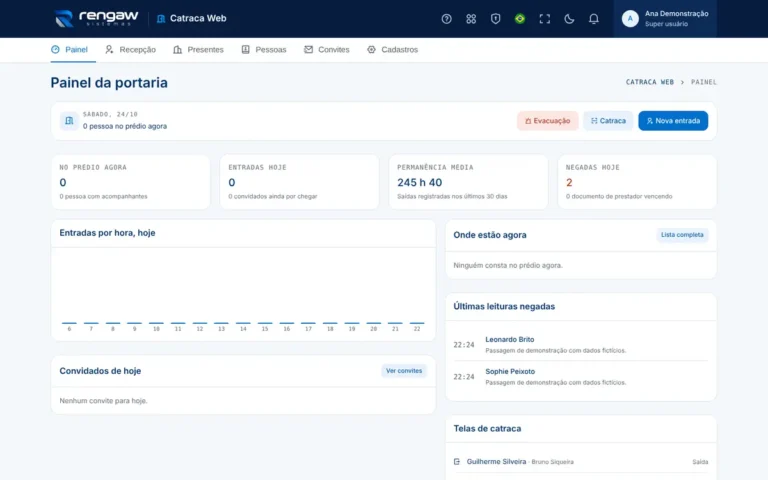 App Catraca Web, tela Painel da portaria