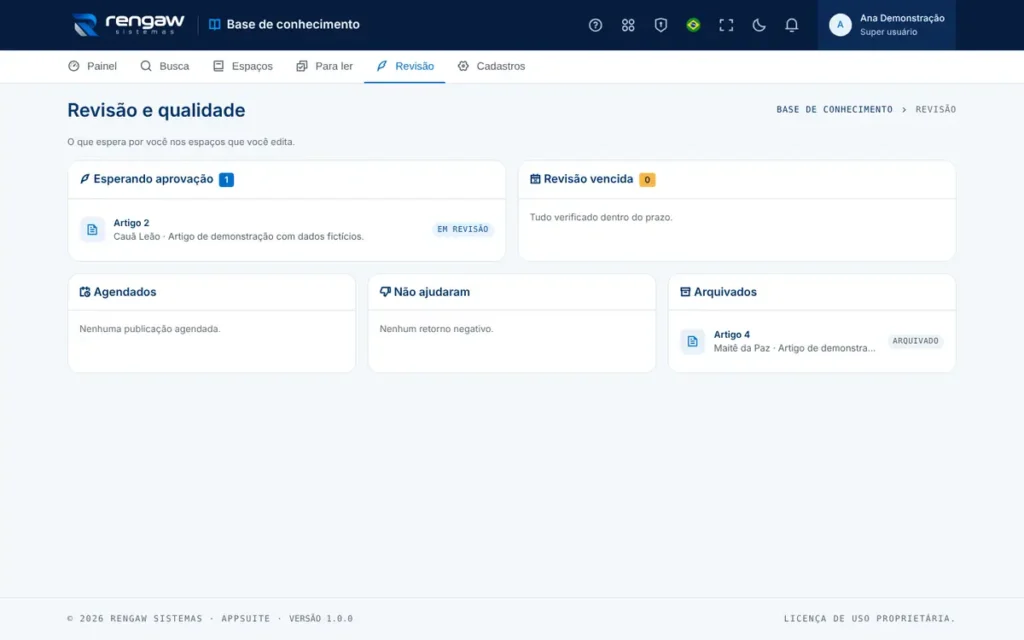 App Base de conhecimento, tela Revisão