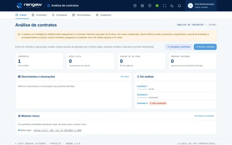 App Análise de contratos, tela inicial