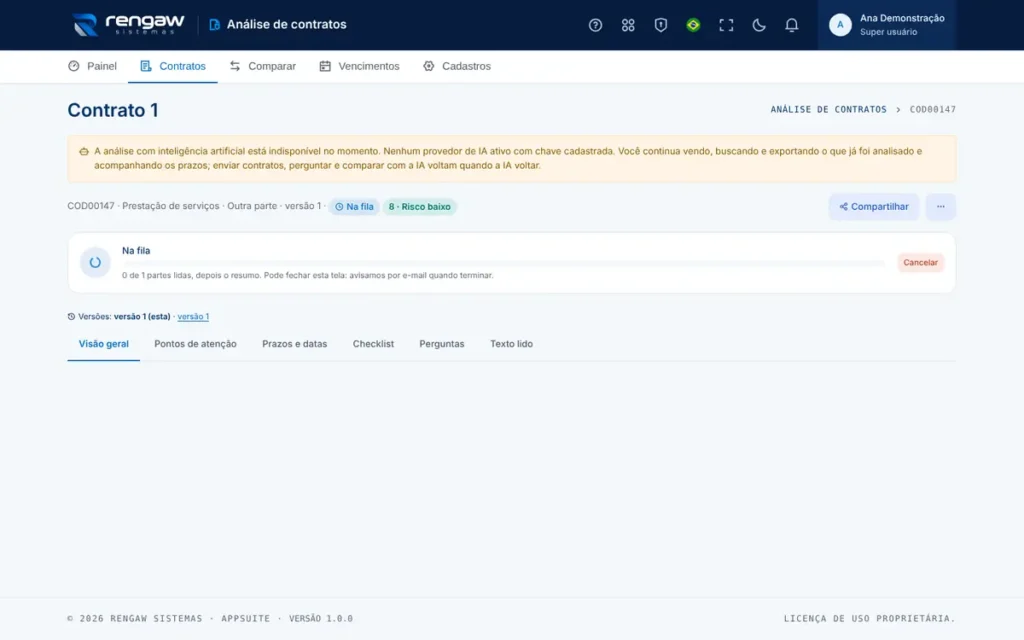 App Análise de contratos, tela Contrato 1