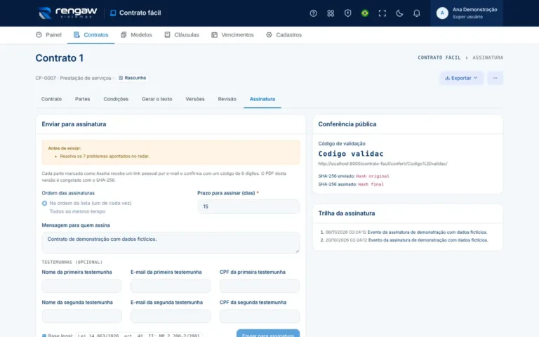 App Contrato fácil, tela Assinatura · Contrato 1