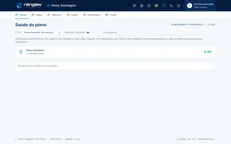App Planejamento estratégico, tela Saúde do plano