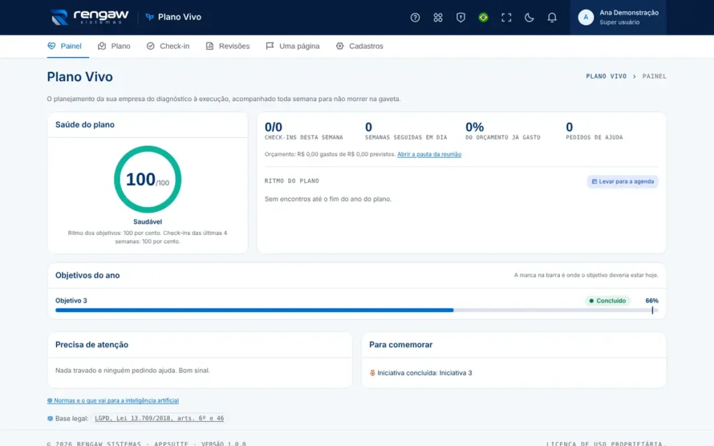 App Plano Vivo, tela inicial