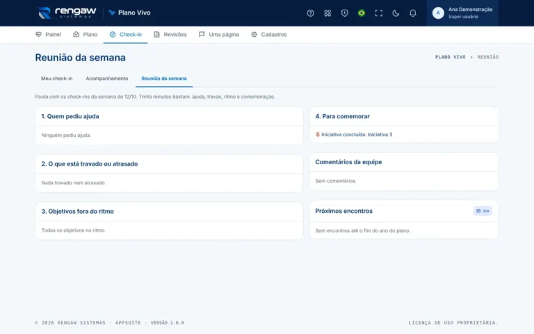 App Plano Vivo, tela Reunião da semana