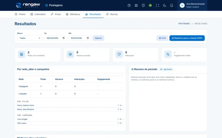 App Postagens, tela Resultados