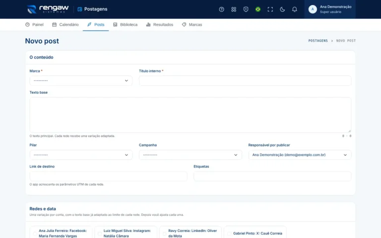 App Postagens, tela Novo post