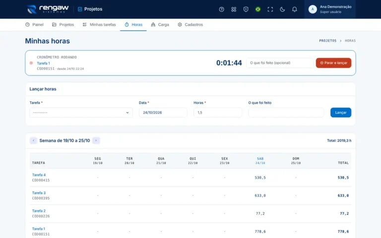 App Projetos, tela Horas