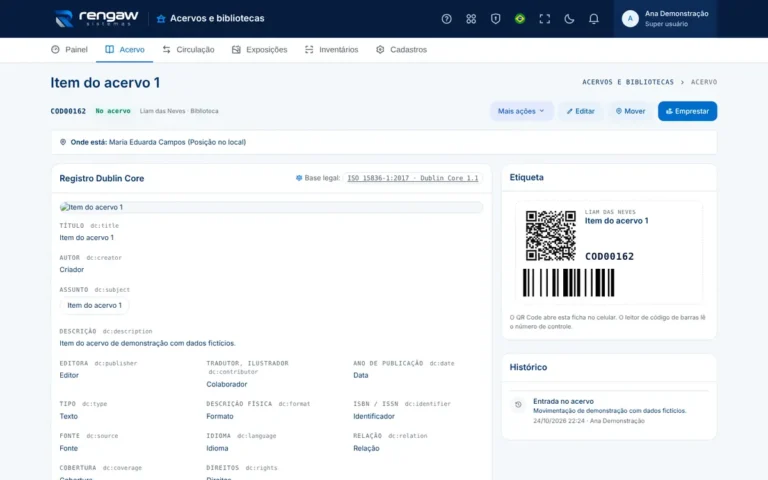 App Acervos e bibliotecas, tela COD00162 · Item do acervo 1