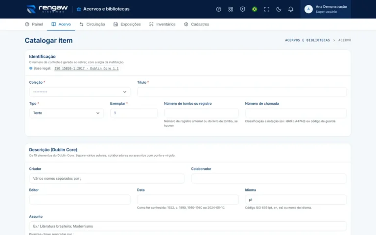 App Acervos e bibliotecas, tela Catalogar item