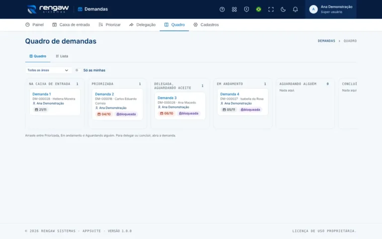 App Demandas, tela Quadro