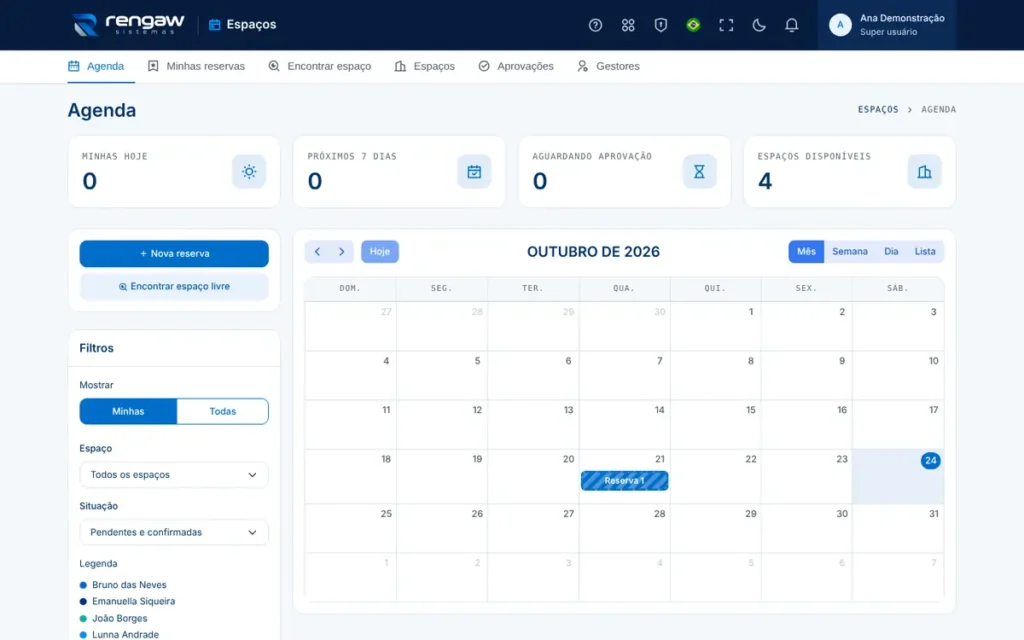 App Espaços, tela Agenda