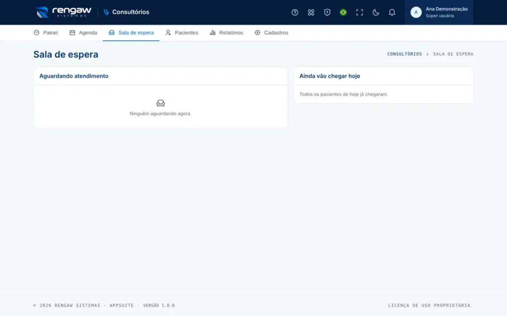 App Consultórios, tela Sala de espera