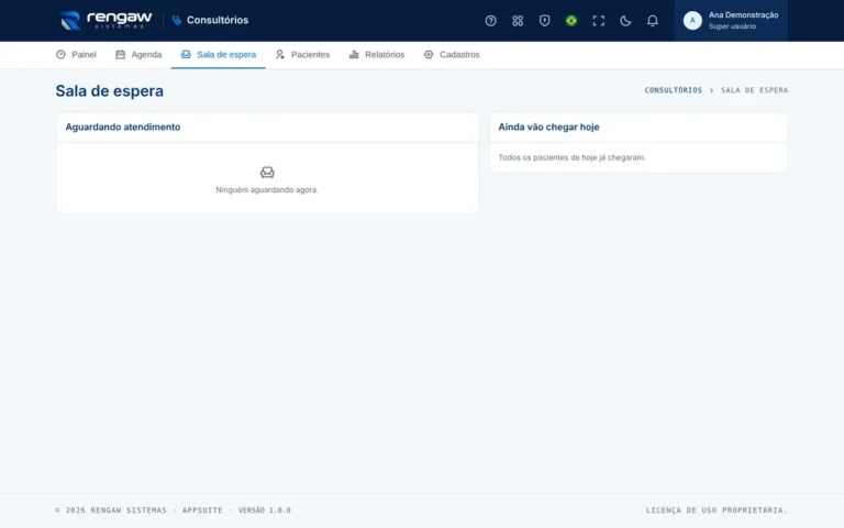 App Consultórios, tela Sala de espera