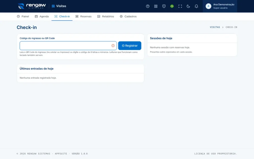 App Visitas, tela Check-in