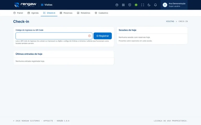 App Visitas, tela Check-in