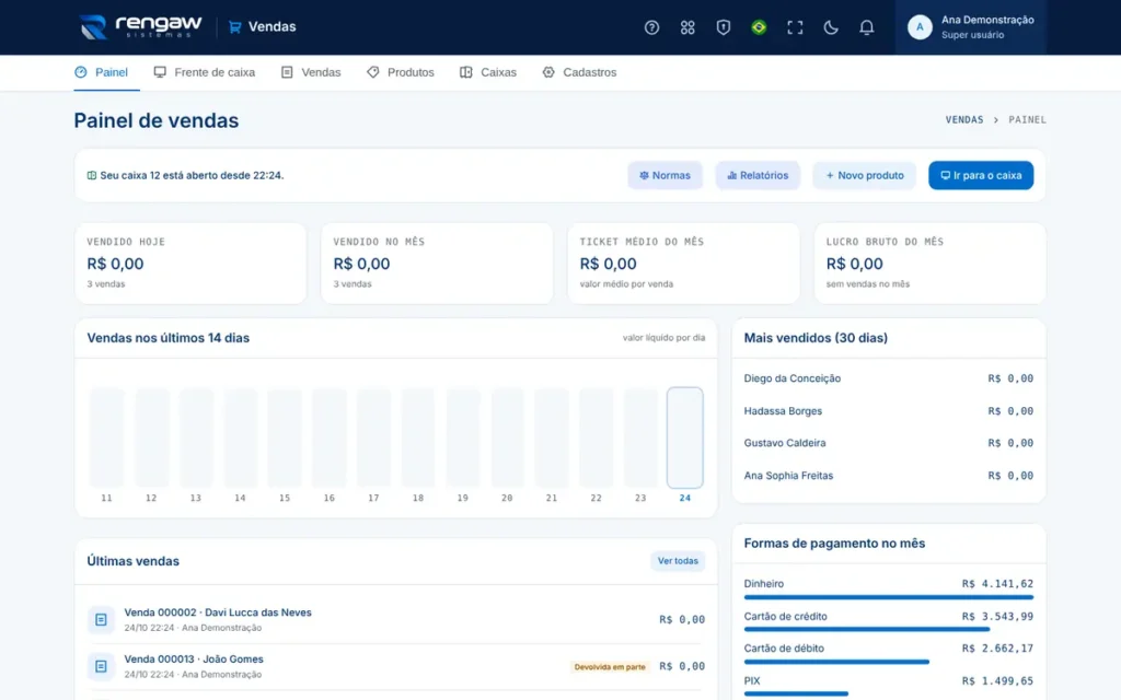 App Vendas, tela Painel de vendas