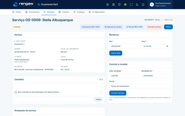 App Orçamento fácil, tela OS-0009
