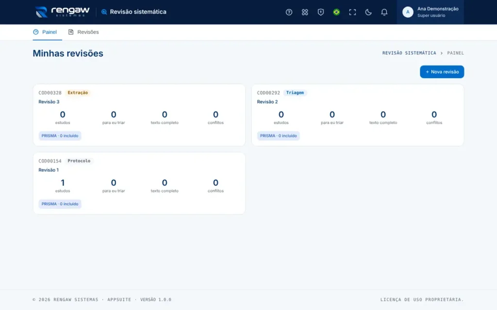 App Revisão sistemática, tela inicial