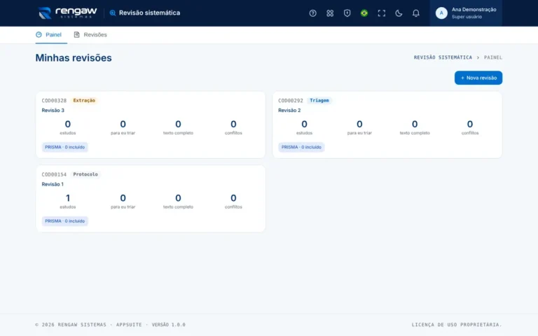 App Revisão sistemática, tela inicial