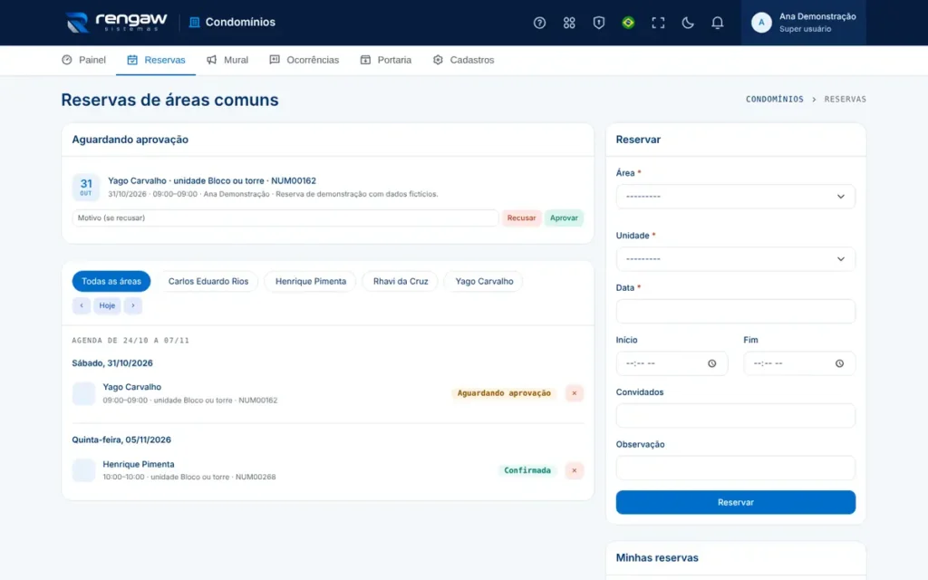 App Condomínios, tela Reservas