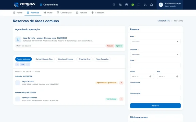 App Condomínios, tela Reservas