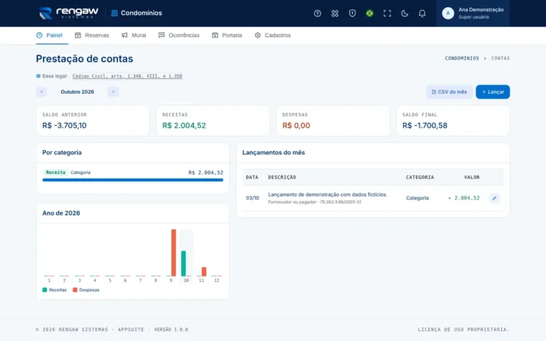 App Condomínios, tela Prestação de contas
