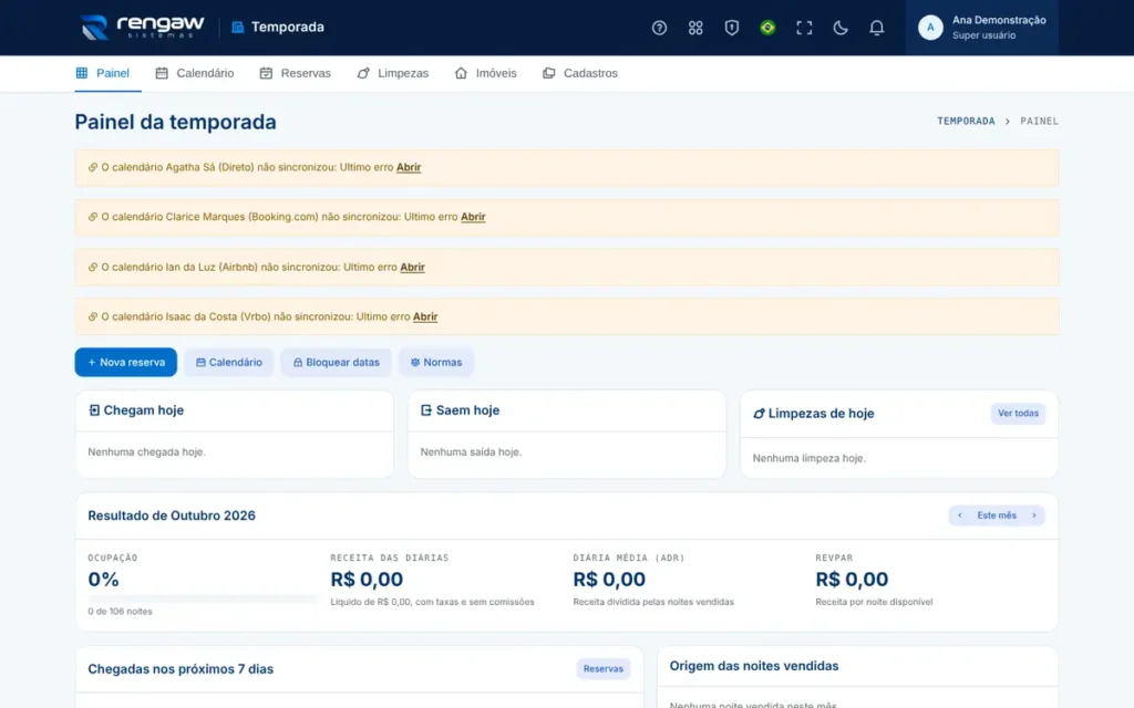 App Temporada, tela Painel da temporada