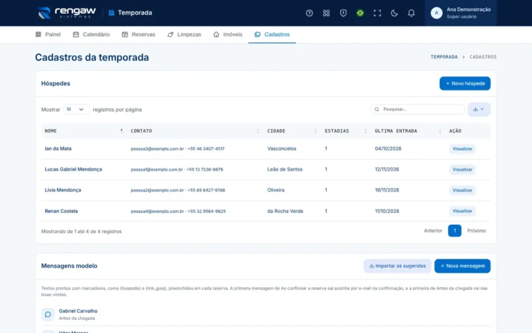 App Temporada, tela Cadastros