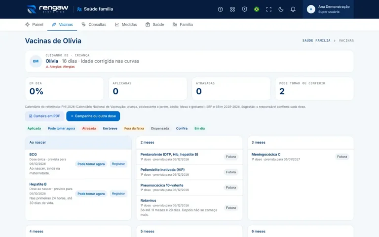 App Saúde família, tela Vacinas · Saúde família · AppSuite