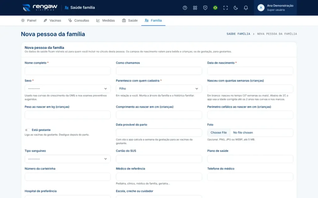 App Saúde família, tela Nova pessoa da família · Saúde família · AppSuite