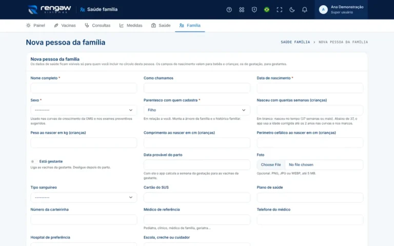 App Saúde família, tela Nova pessoa da família · Saúde família · AppSuite