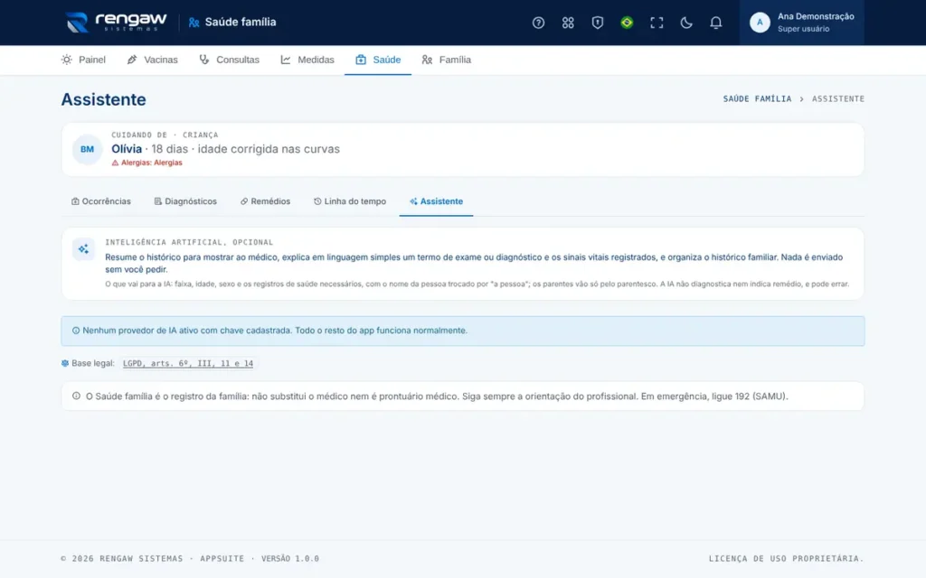 App Saúde família, tela Assistente · Saúde família · AppSuite
