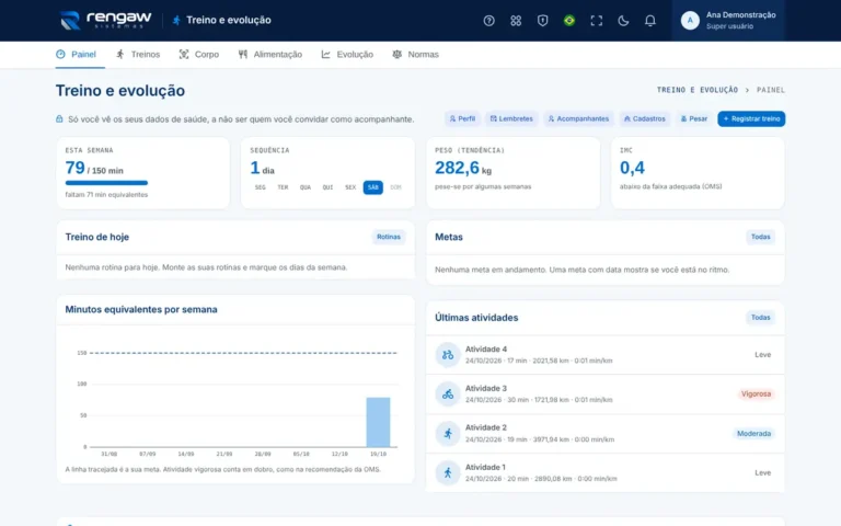 App Treino e evolução, tela inicial