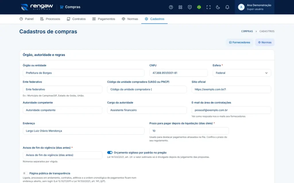 App Compras, tela Cadastros