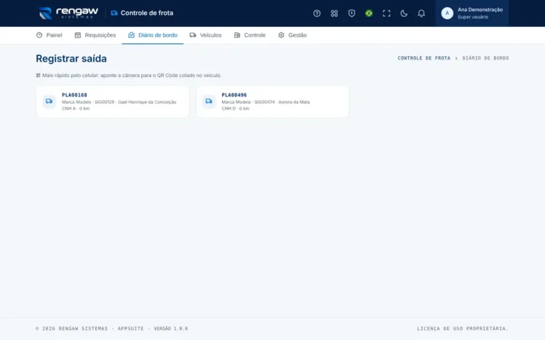 App Controle de frota, tela Registrar saída