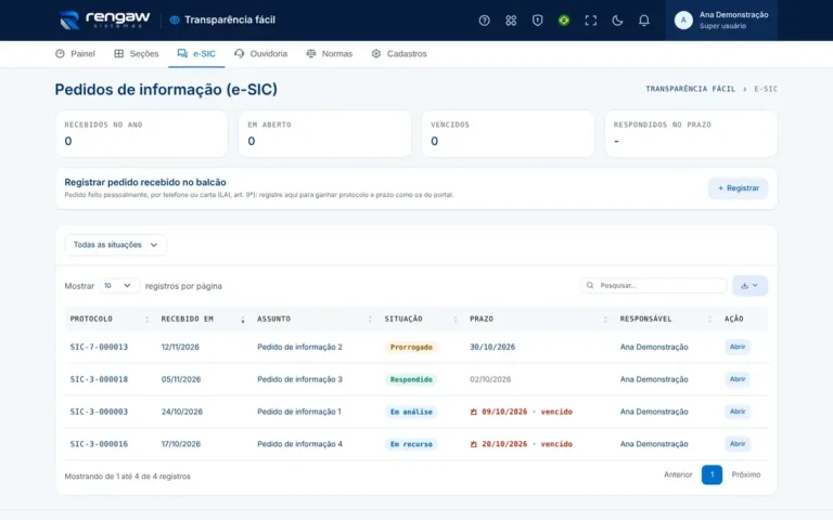 App Transparência fácil, tela e-SIC