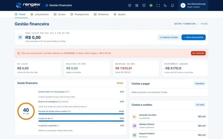 App Gestão financeira, tela Gestão financeira · AppSuite