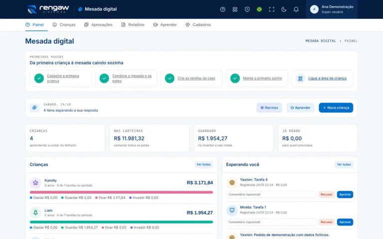 App Mesada digital, tela inicial