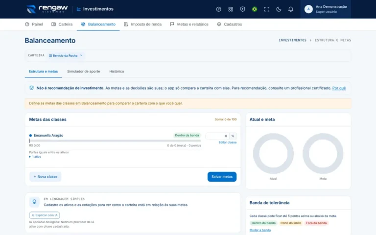 App Investimentos, tela Balanceamento · AppSuite