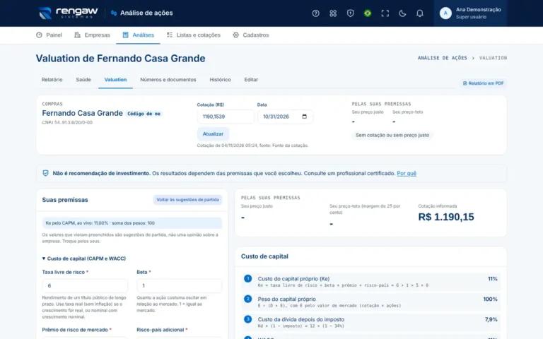 App Análise de ações, tela Valuation · Fernando Casa Grande · AppSuite