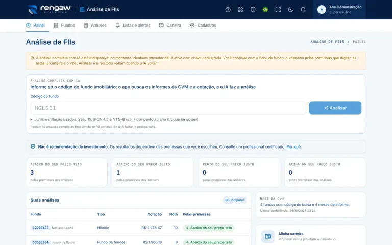 App Análise de FIIs, tela Análise de FIIs · AppSuite