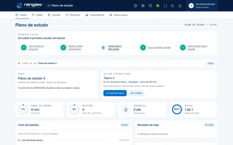 App Plano de estudo, tela inicial